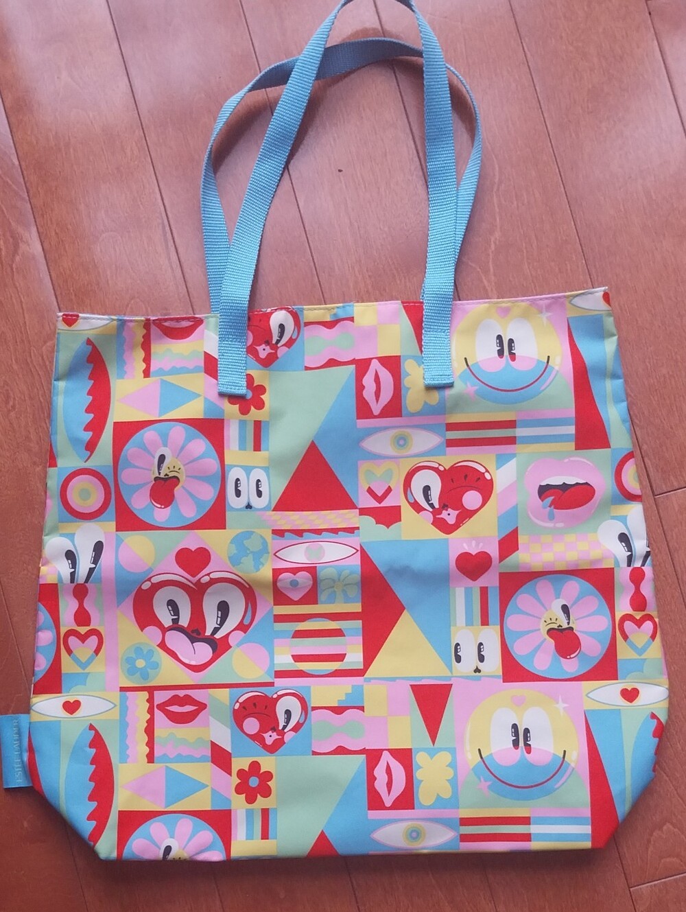 Colorful Graphic Tote Bag in Aqua Blue